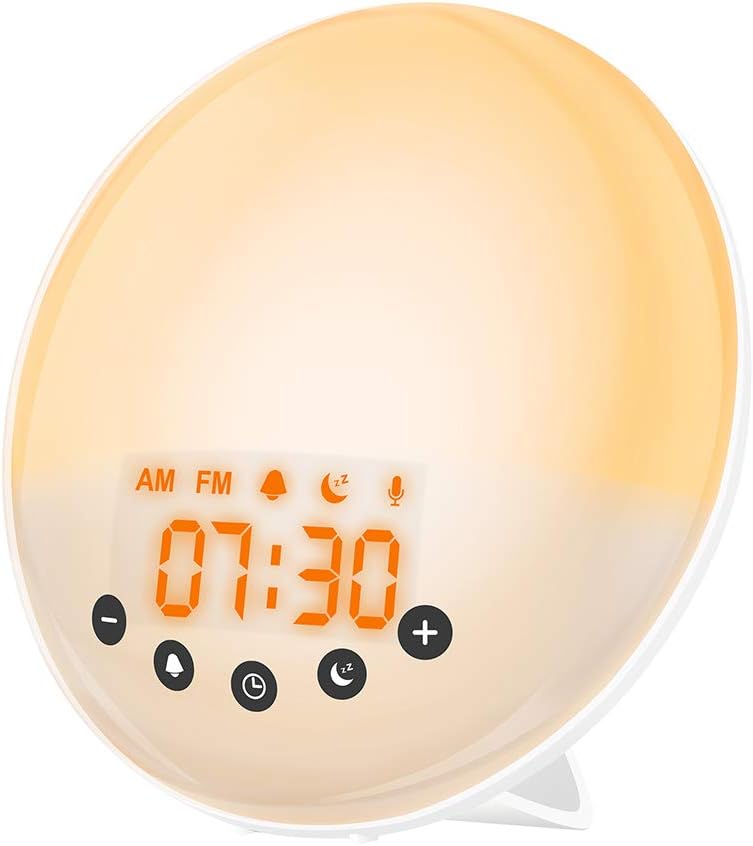 Kinderwecker Mit Sonnenaufgangs- Und Sonnenuntergangssimulator, Led-radiowecker Mit Touchscreen, Aufnahmefunktion, Nachtlicht Mit 30 Helligkeitsstufen, 8 Naturgeräuschen Und Usb-anschluss