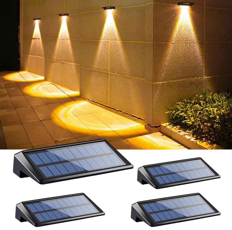 Set Mit 4 Solar-zaunleuchten, Wasserdichte Außenbeleuchtung, Solar-wandstrahler Für Garten Und Zaun