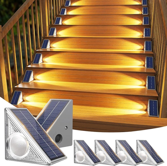 Set Mit 6 Solar-außenleuchten, Led-strahler Für Gartentreppen, Wasserdicht Nach Ip67, 10 Mehrfarbige Lichtmodi, 12 Stunden Akkulaufzeit, Einfache Installation
