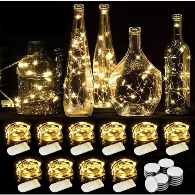 Set Mit 10 Led-lichterketten Aus 2 M Kupferdraht, Je 20 Leds, Batteriebetrieben, Ideal Für Vasen, Tischdekorationen, Innen- Und Außenbereich, Partys, Weihnachten (warmweiß)