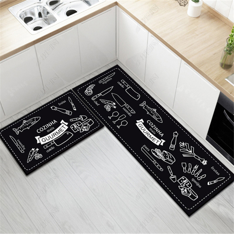 Set Mit 2 Blauen Küchenmatten, 40 X 60 Cm Und 40 X 120 Cm, Rutschfest