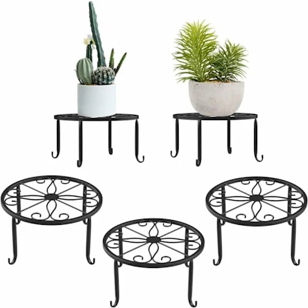 Set Aus 3 Schmiedeeisernen Blumenständern In Anisgrün, Schlichtes Regal Für Den Balkon, Schwarzer Orchideentopf, Stabiles Metallgestell