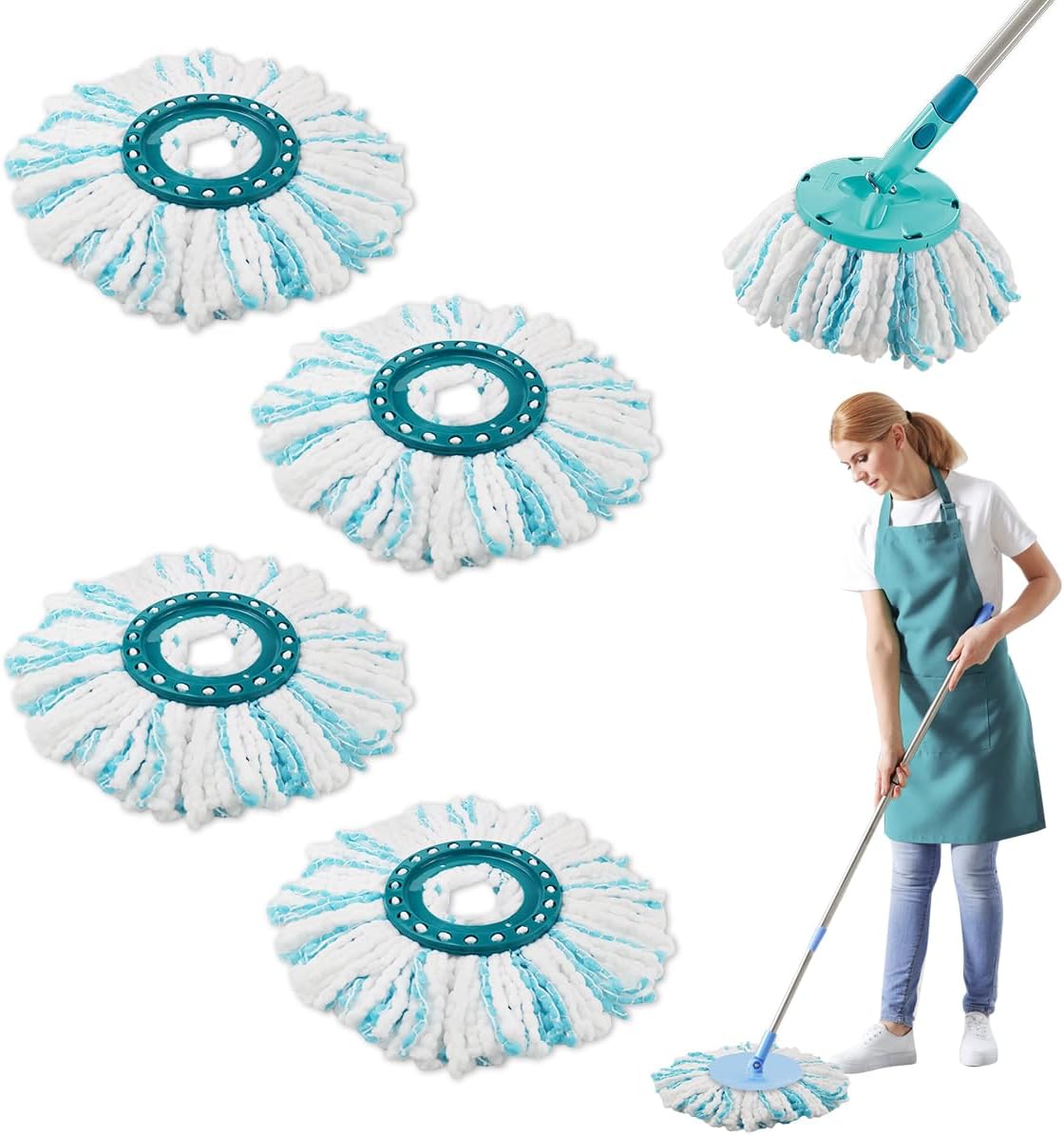 Leifheit Clean Twist M Ersatzkopf, 4-teiliges Set Mikrofaser, 2-faser-system, Rundmopp, Geeignet Für Alle Bodenarten, Schmutzaufnahme, Ersatzzubehör.