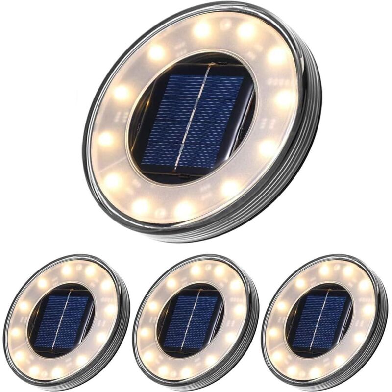 4er-pack Solar-gartenleuchten, 12 Warmweiße Leds, Ip68 Wasserdichte Außenbeleuchtung, Einbaustrahler Für Einfahrten, Terrassen, Höfe Und Rasenflächen