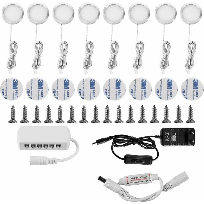 16-w-led-einbauleuchte, Kaltweiß (6000 K), Für Schränke, Küchen, Vitrinen Und Möbel – Unterbauleuchte Mit Integrierten Strahlern, 8er-pack, Ideal Für Kleiderschränke Und Stauraum