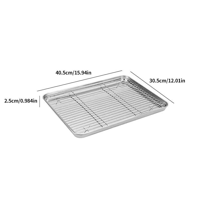 Backblech Aus Edelstahl Mit Kühlgitter, 40 X 30 X 2,5 Cm, Für Backofen Und Grill