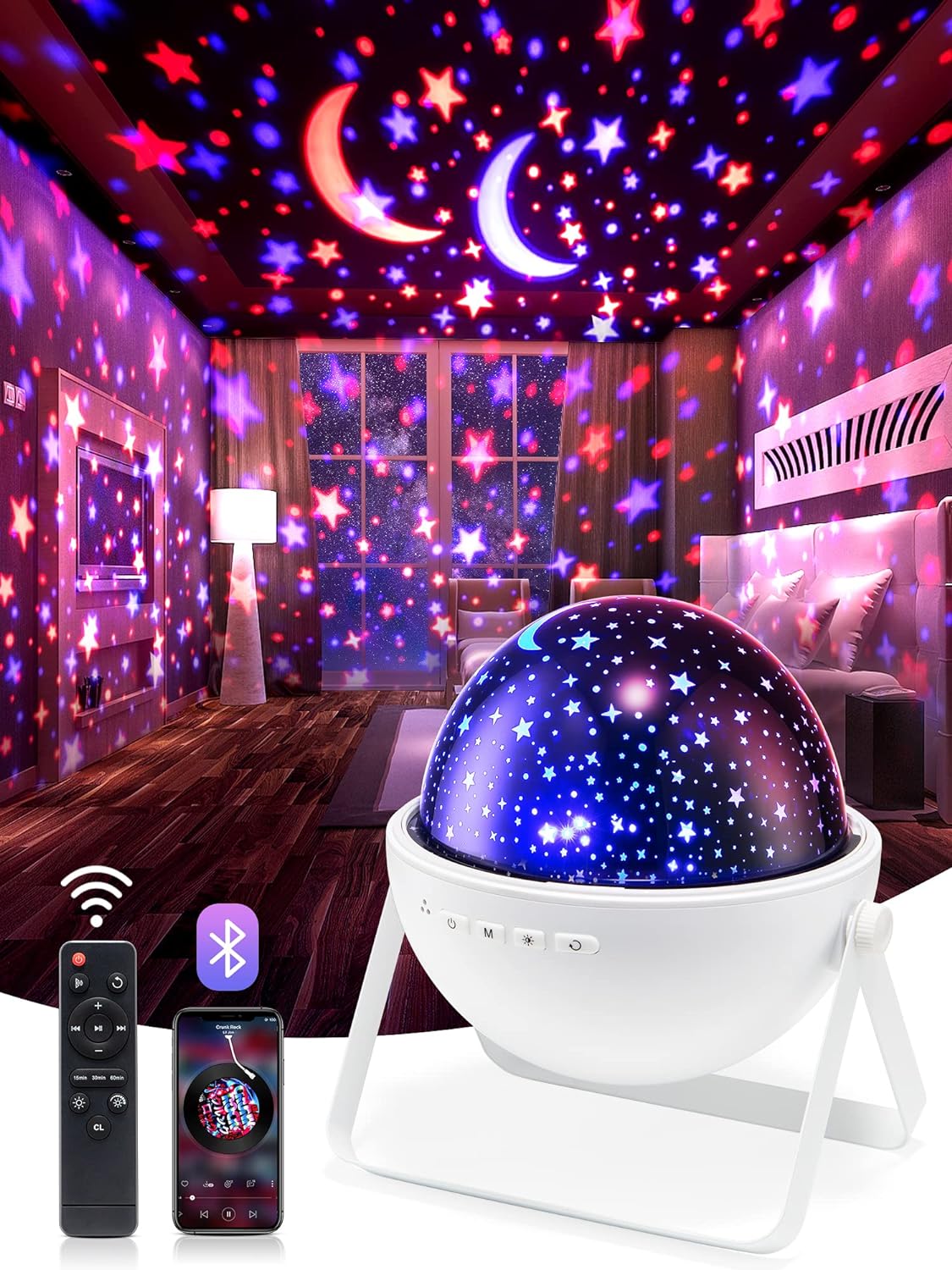 Baby-nachtlicht Mit Musik, Bluetooth-sternenprojektor, Timer, 12 Farben, Kindernachtlampe, Sternenhimmel, Mädchen-/jungenzimmer, Ideales Geschenk.