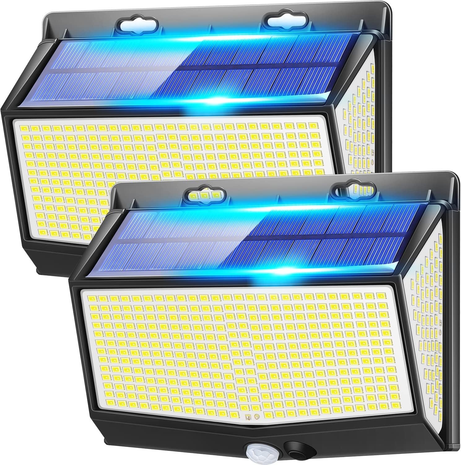 Solar-gartenleuchte Mit 468 Leds Und 2000 Lumen, 2er-set Außenstrahler Mit Bewegungsmelder, Leistungsstarke Kabellose Beleuchtung, Wasserdichter Led-fluter [klasse A+++]