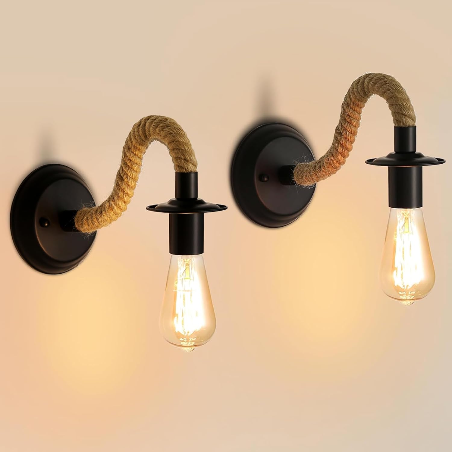 Vintage-industrie-wandlampen, 2er-set Wandleuchten Aus Geflochtenem Hanfseil, Wandleuchten Für Landhausstil, Wohnzimmer, Badezimmer, Loft, Flur, Schlafzimmer (leuchtmittel Nicht Enthalten)