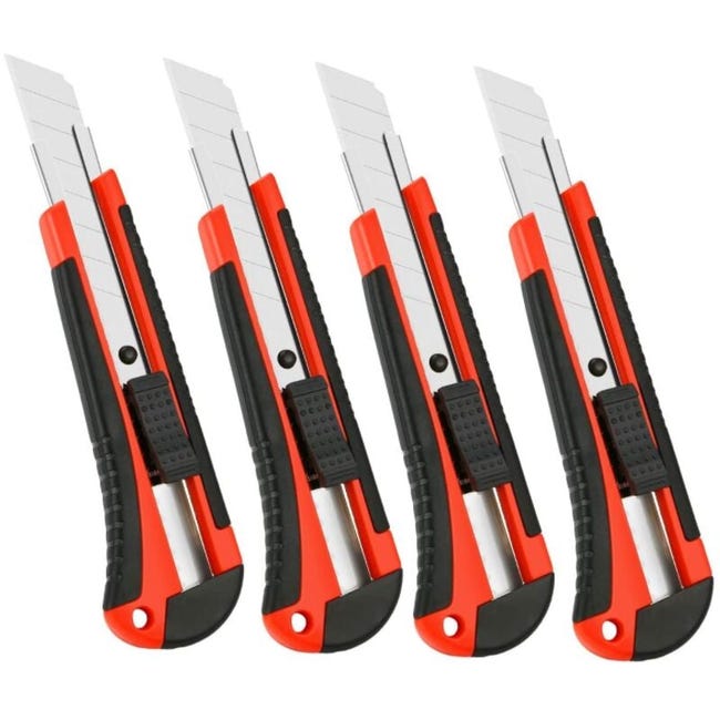 Set Mit 4 Robusten, Einziehbaren Cuttermessern Mit 18-mm-abbrechklingen Für Den Professionellen Industriellen Einsatz
