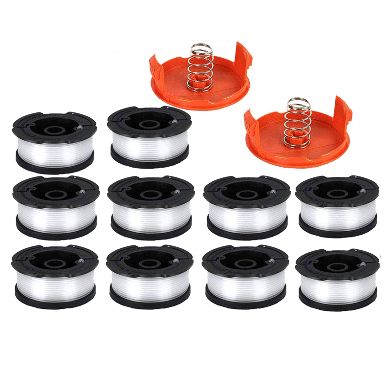 Black & Decker Nylonfadenspule, Nachfüllpackung Für Rasentrimmer Ø0,2 Cm - Packung Mit 10 Fäden, 2 Kappen Und 2 Federn, Zubehör Für Freischneider.