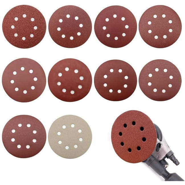 Packung Mit 100 Schleifscheiben 125 Mm, Körnungen 80/180/240/400/800/1000/1200/1500/2000/3000, Zum Schleifen, Polieren Und Entrosten (8 Löcher)