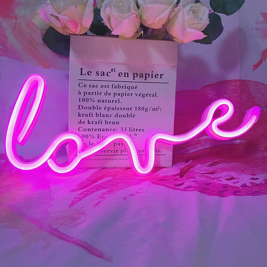 Pinkfarbene Led-neonlampe „love“ – Leuchtende Wanddekoration Für Schlafzimmer, Hochzeit, Bar, Pub, Hotel, Strand, Geschenkidee Für Kinder, Leuchtschild „love