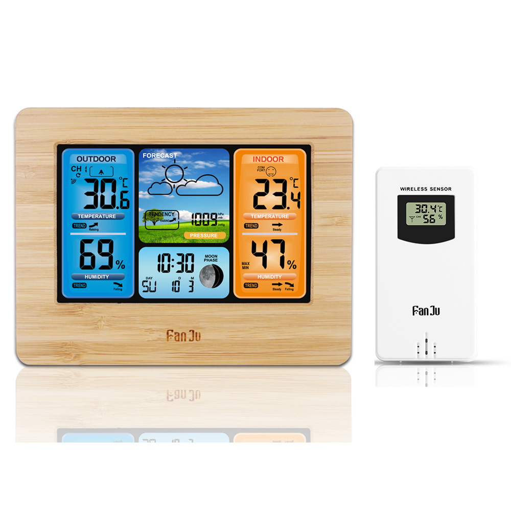 Digitale Wetterstation Für Den Innen- Und Außenbereich Mit Thermometer, Hygrometer Und Barometer, Farbdisplay Für Wettervorhersagen, Drahtloser Sensor