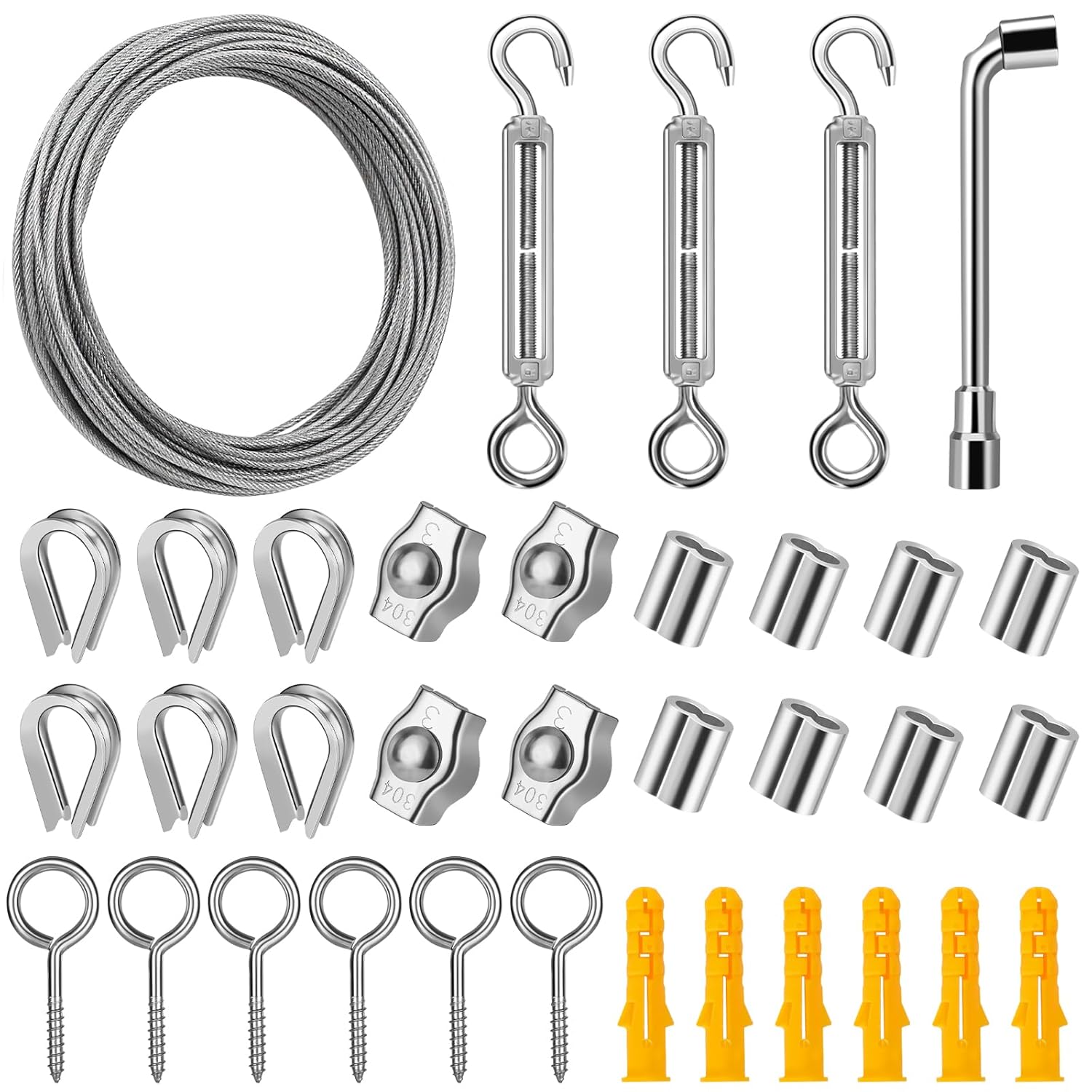 20 M Edelstahlseil, 2 Mm Pvc-beschichtetes Aufhängungsset, Geflochtener Stahldraht Mit M5-spannschloss, Robuste Wäscheleine Für Den Außenbereich