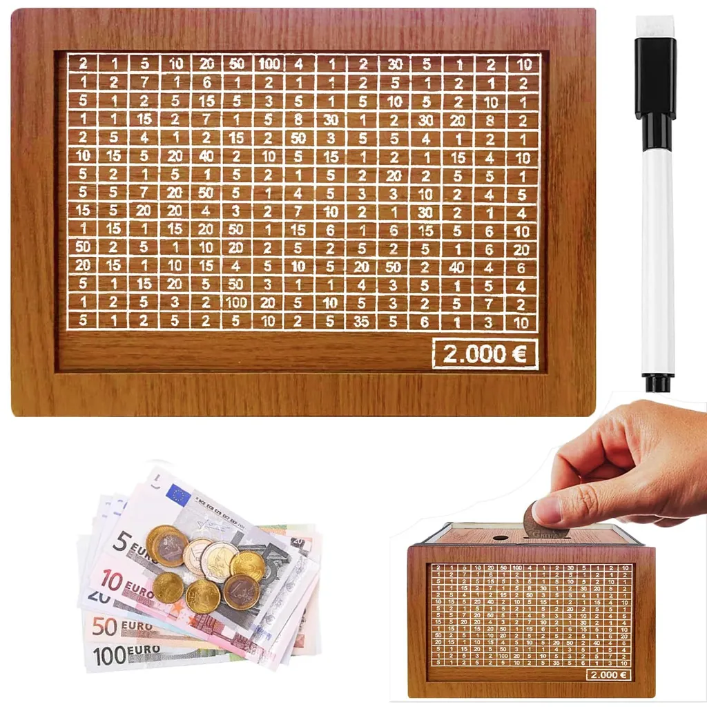 Retro-sparschwein Aus Holz, Wiederverwendbare Spardose Mit Zielvorgabe Und Ankreuzbaren Zahlen, Sparschwein Für Kinder Mit Stift, Spardose Mit Zielvorgabe