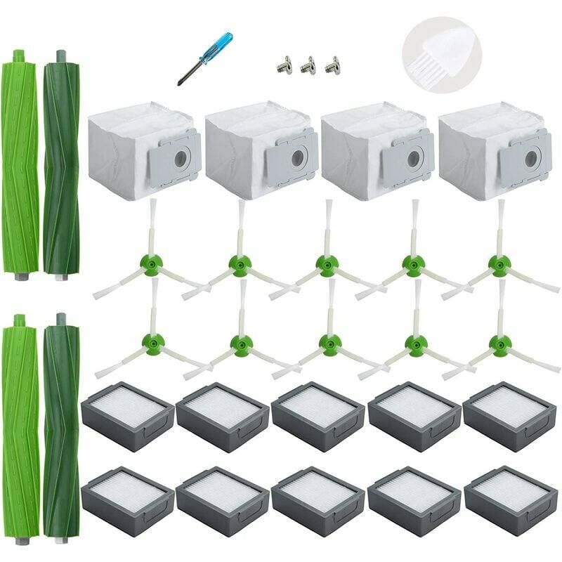 Set Mit 14 Ersatzteilen Für Roomba I3 I4 I6 I7 I8+, 4 Beutel, 10 Filter, 10 Seitenbürsten, 2 Gummibürsten, Irobot Kompatibles Reinigungszubehör.