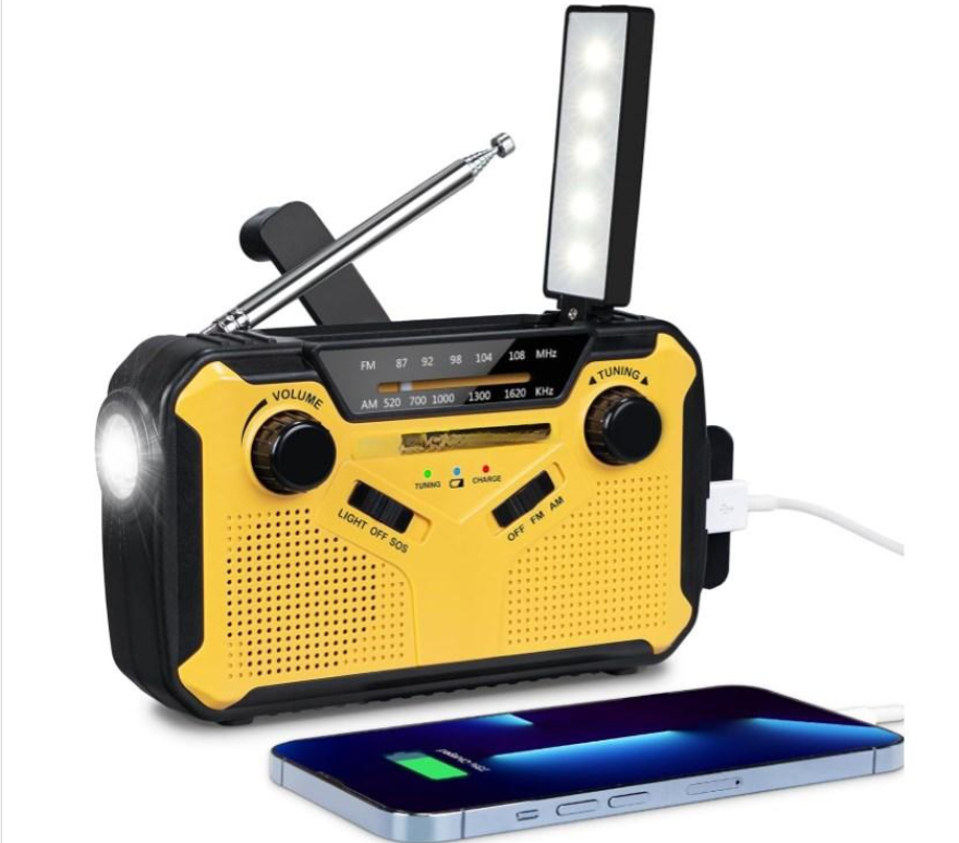 Kurbelbetriebenes Notfallradio, Am/fm Mit 3000-mah-akku, Tragbarem Ladegerät, Sos-alarm, Taschenlampe, Solarbetrieben, Lautsprecher, Für Den Außenbereich