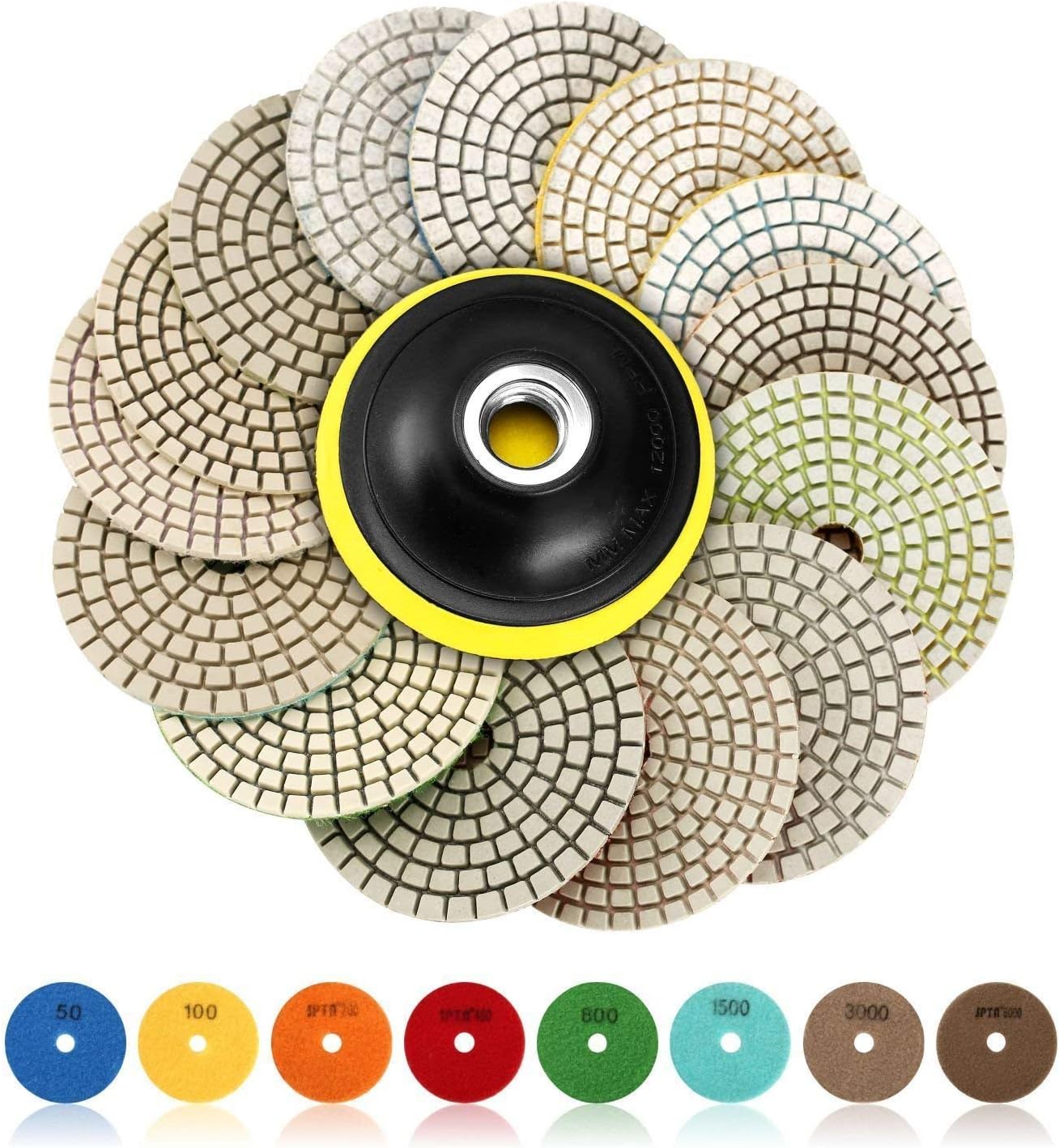 100-mm-diamantschleifscheiben, 15er-packung, Polierscheiben Für Beton, Scheiben Für Marmor Und Granit, Körnung 50 Bis 6000