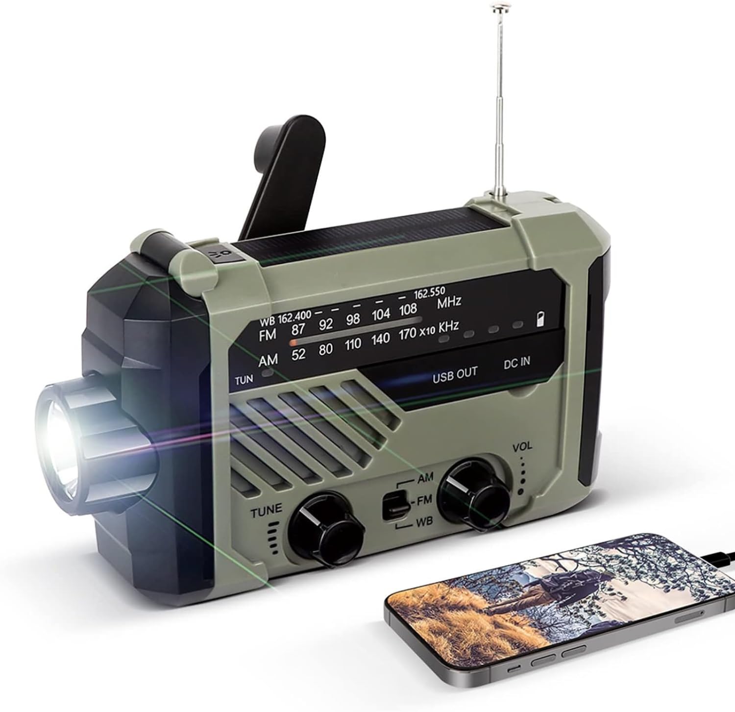 Notfallradio Mit Solarantrieb Und Handkurbel, 2000-mah-akku, Notfall-am/fm-empfänger, Dynamo-taschenlampe, Sos-alarm, Powerbank, Ideal Für Überlebenssets, Camping Und Wandern.