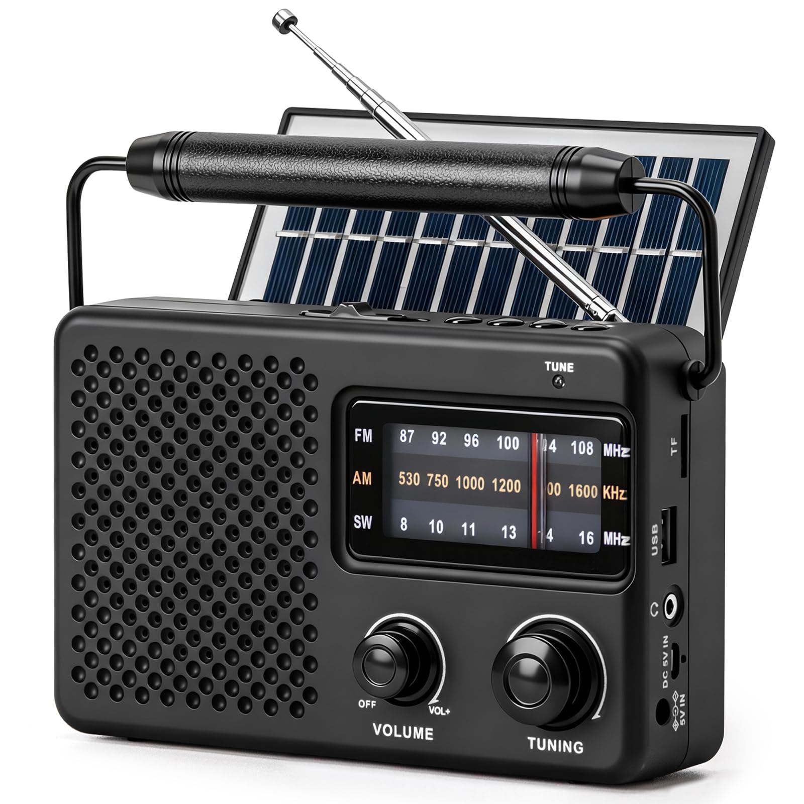 Wiederaufladbares Solarradio Mit Am/fm/sw-empfang, Bluetooth, Usb Und Tf-kartensteckplatz, Exzellentem Empfang, Hifi-klang, Tragbar Und Wasserdicht