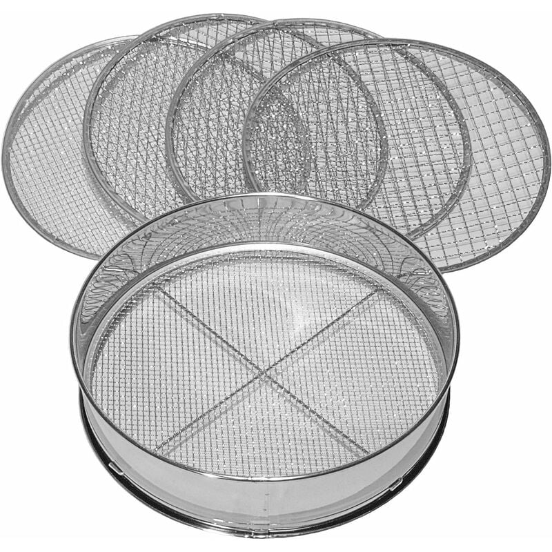 5-in-1 Gartensieb, 5 Austauschbare Siebe (ø 3, 5, 8, 10, 12 Mm), Für Erde, Steine, Kompost, Sand Und Kies, 30 Cm Durchmesser, Rund, Edelstahl