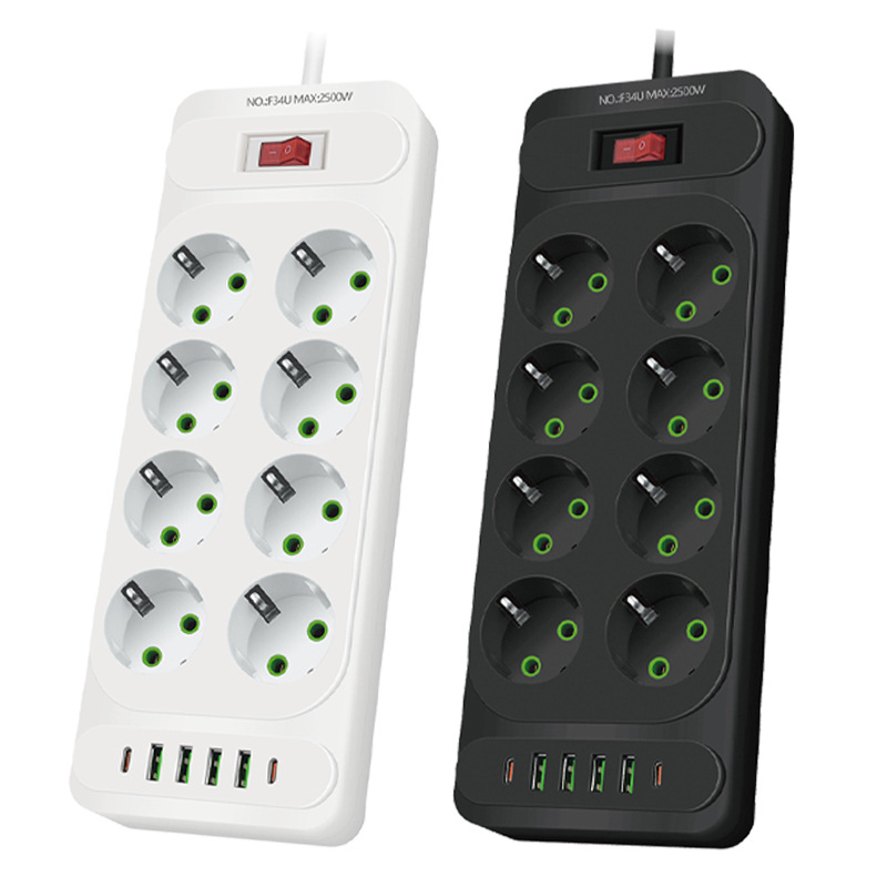 Usb-steckdosenleiste, Überspannungsschutz, 8 Steckdosen Und 4 Anschlüsse (5v 3,4a), Steckdosenleiste Mit 2m Kabel, Intelligente Ladestation.