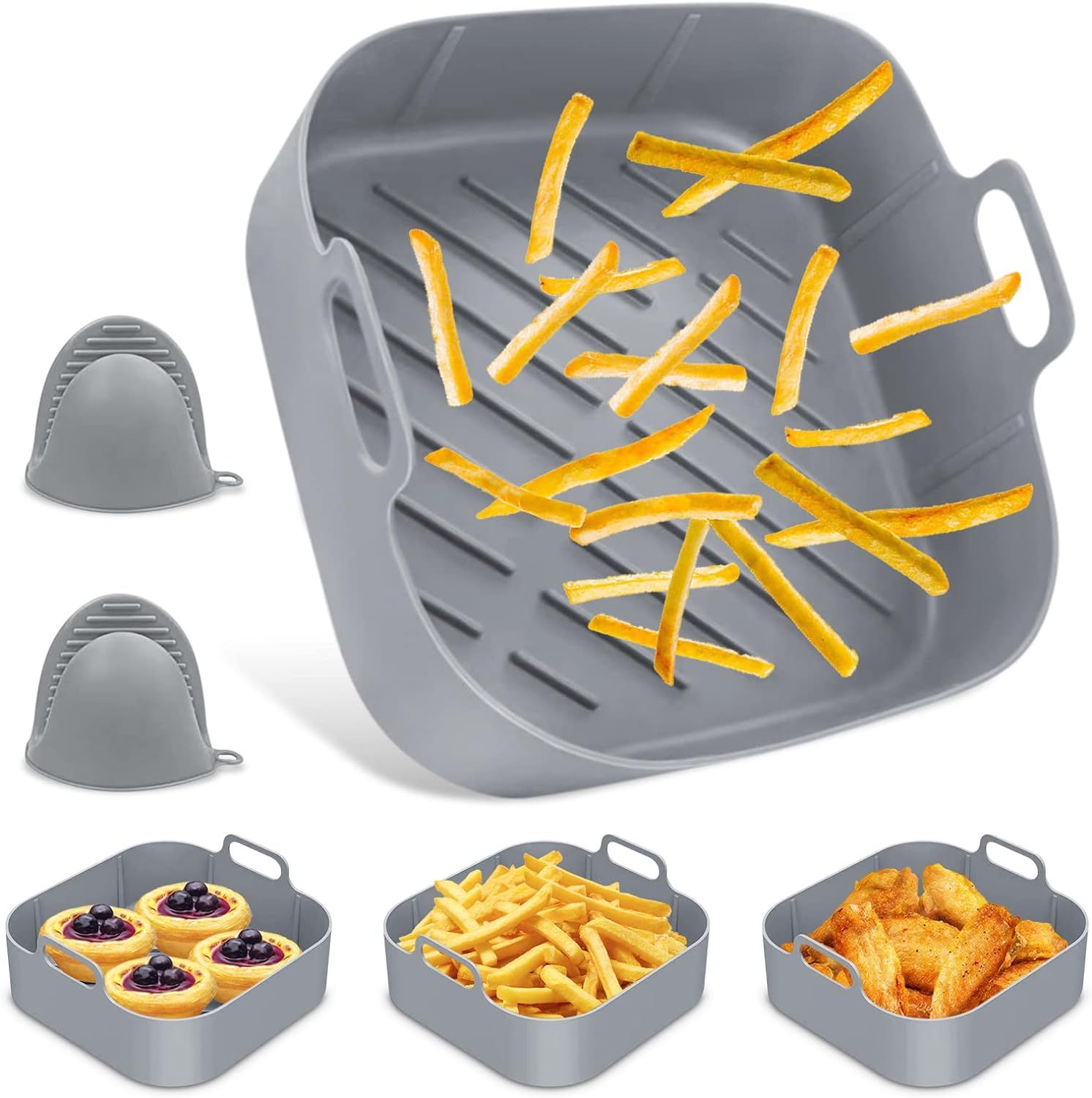 Silikon-backform Für Heißluftfritteusen, 20 Cm, Wiederverwendbarer Quadratischer Korb, Antihaft-backform, Zubehör Für Heißluftfritteusen, Kuchenform, 3er-set