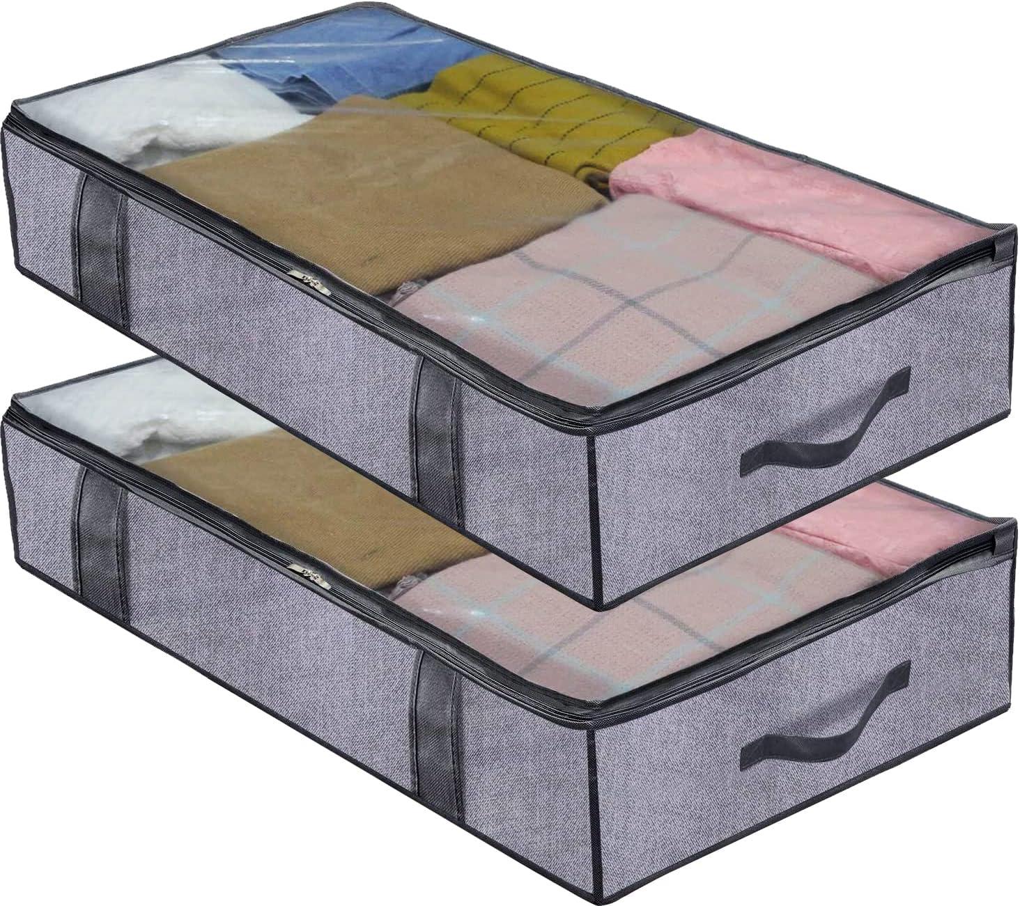 Faltbarer Aufbewahrungsbeutel Für Bettwäsche – Set Mit 2 Atmungsaktiven Bezügen Mit Reißverschluss, Sichtfenster Und 4 Tragegriffen, Ideal Für Bettdecken, Kleidung Und Decken, 100 X 40 X 14 Cm, Leinen
