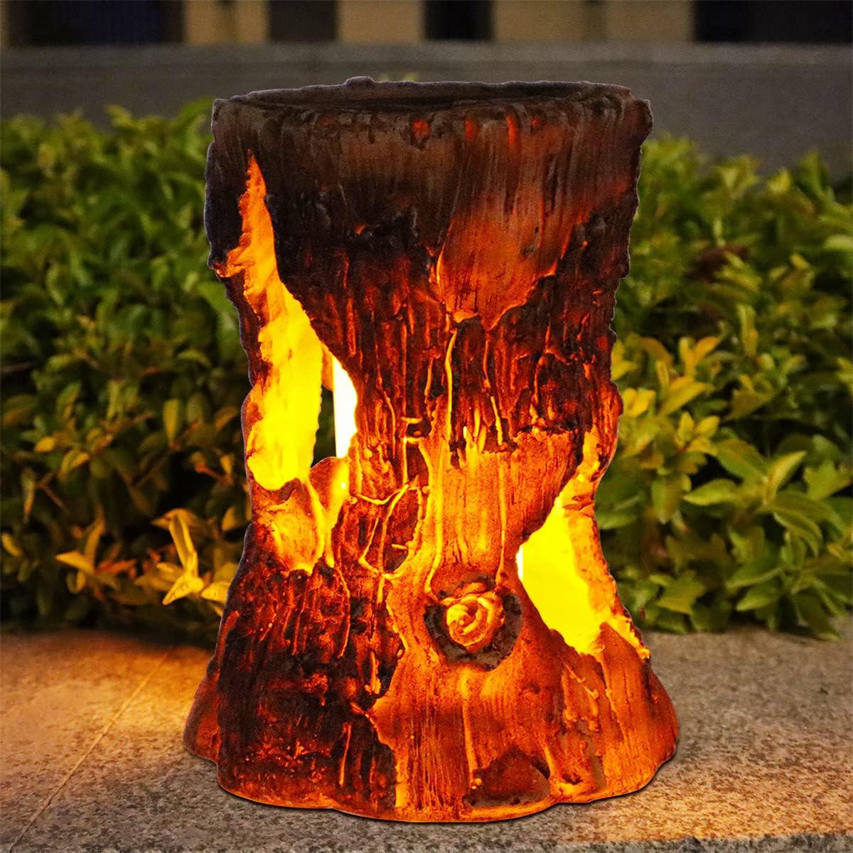 Solar-laterne Für Den Außenbereich – Fackel In Baumstumpfform, Wasserdichte Led-lampe Mit Flackernder Flamme, Dekorative Tischleuchte Für Garten, Terrasse, Einfahrt Und Hof