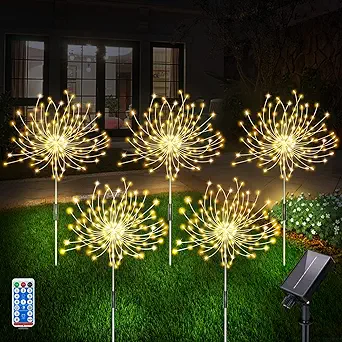 2er-set Solar-gartenleuchten – 120 Warmweiße Leds, Wasserdichtes Feuerwerksdesign Für Den Außenbereich, Sternenklare Landschaftsbeleuchtung Für Den Rasen