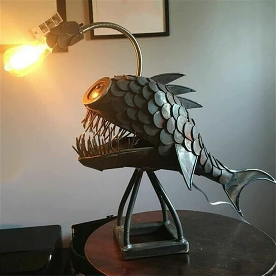 Fischerfisch-tischleuchte, Steampunk-halloween-vintage-tischleuchte Aus Eisen, Usb-led Für Schlafzimmer, Nachttischlampe Als Geschenk, Tier-nachtlicht