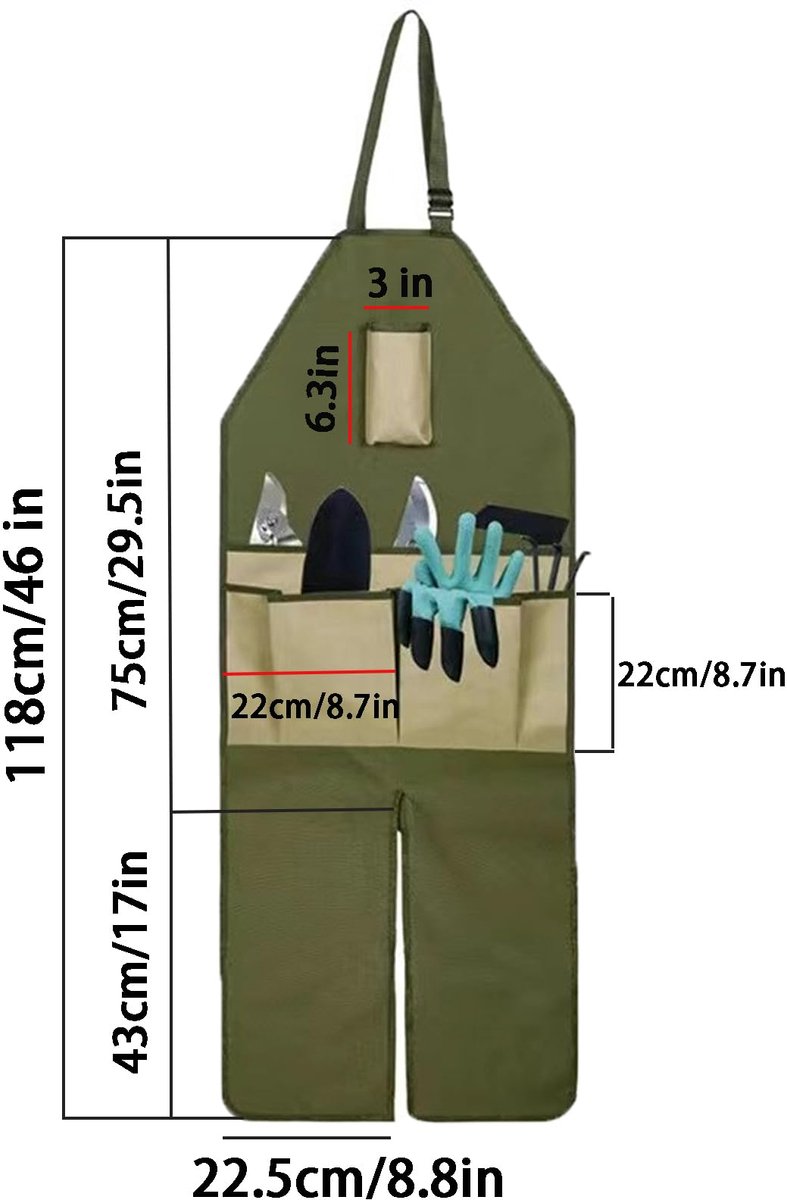 Lange Gartenschürze – Verstellbare Beinschürze – Wasserdichtes Oxford-gewebe – 6 Taschen – Für Gartenarbeit, Erntearbeiten Im Freien Und Zum Schutz Vor Schmutz – Khaki
