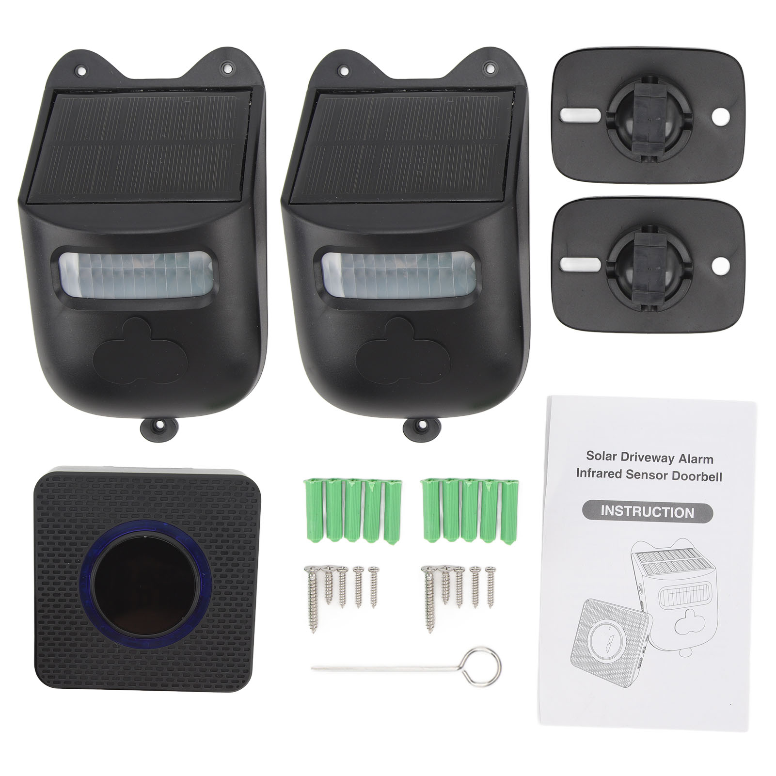 Selbstversorgende, Solarbetriebene Torklingel Mit Pir-bewegungsmelder, Heimüberwachungsset Mit 1 Innenklingel Und 2 Drahtlosen Meldern, 110–240 V Europäischer Stecker