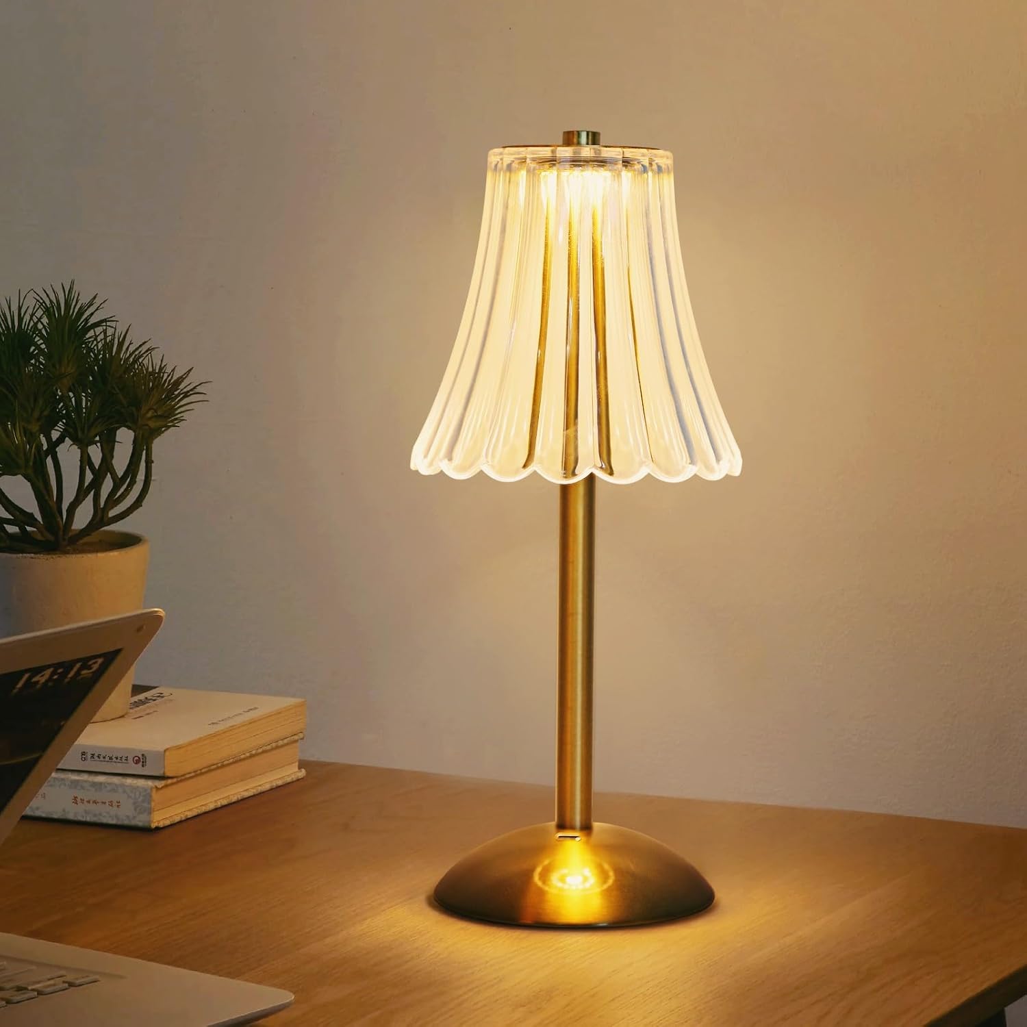 Kabellose Led-nachttischlampe, Dimmbare Touch-tischlampe Mit 3 Farbtemperatureinstellungen, Usb-kristalllampe (a+c-anschlüsse), Ideal Für Schlafzimmer, Wohnzimmer, Restaurant, Hotel [klasse F]