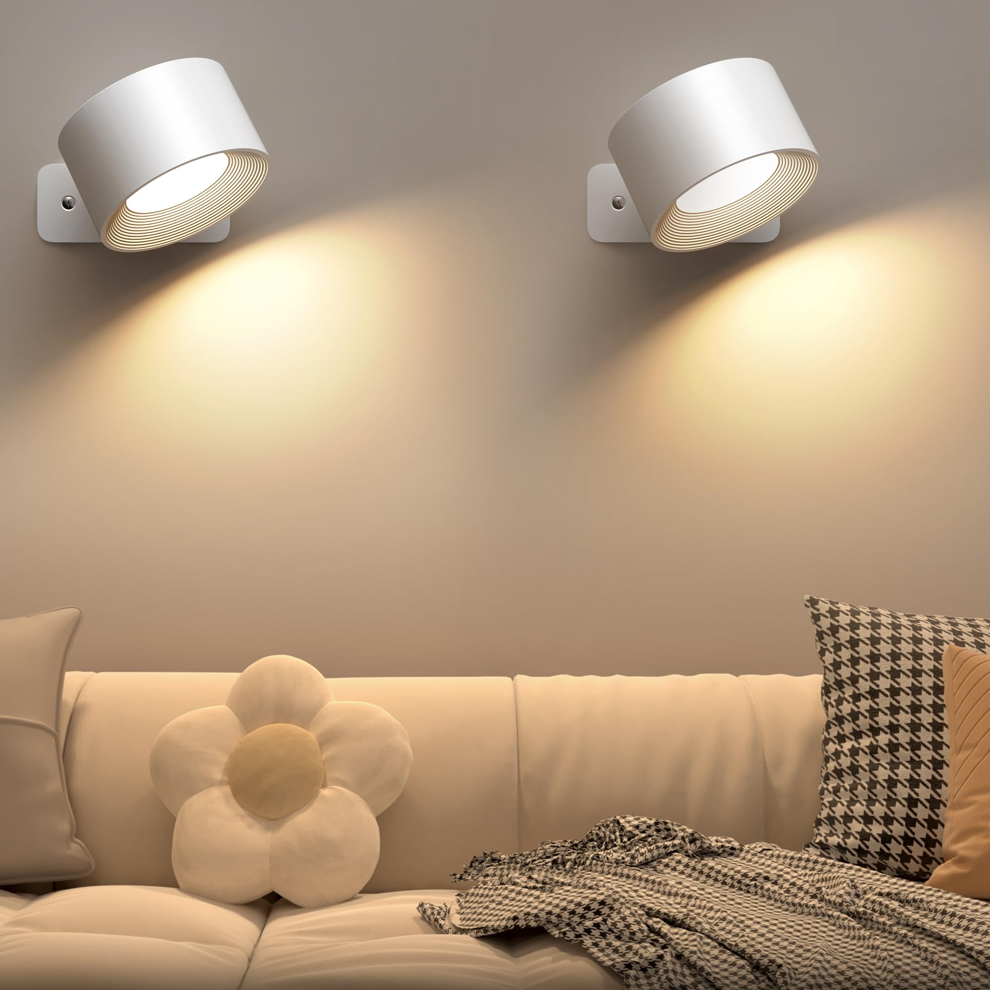 Zweiteilige Kabellose Led-wandleuchte, 360° Drehbarer Spot Zum Lesen, Nachtlicht Mit 3 Intensitätsstufen Und 3 Lichtfarben, Wiederaufladbar Über Usb-kabel, Ideal Für Schlafzimmer, Wohnzimmer, Flur, Tr