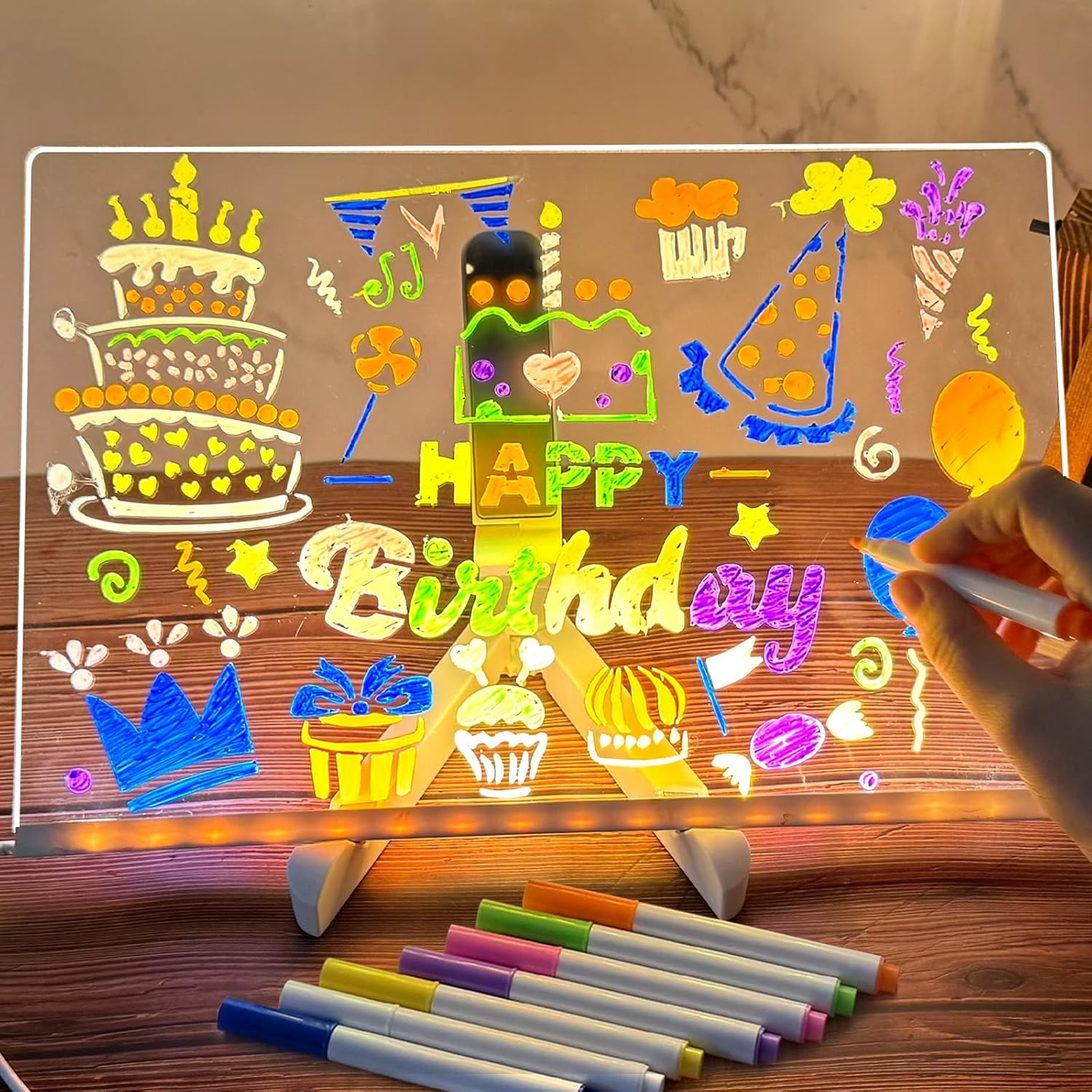 Led-beleuchtete Acryl-nachrichtentafel, Mehrfarbiges Led-display, Abwischbare Beschriftungsfläche Mit Transferaufklebern, Für Kinder/mädchen, Größe 20 X 30 Cm
