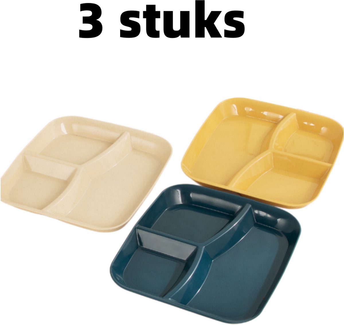 Quadratischer Teller Mit 3 Fächern – 3er-set Unterteilte Speiseteller – Portionskontrolle – Speiseteller Mit Unterteilungen – 25 X 22,2 Cm – Mehrfarbig Erhältlich