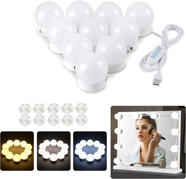 Schminkspiegelbeleuchtung, Hollywood-beleuchtung Für Schminktische, 10 Dimmbare Usb-led-streifenleuchten, Verstellbare Schmink-nachtleuchte