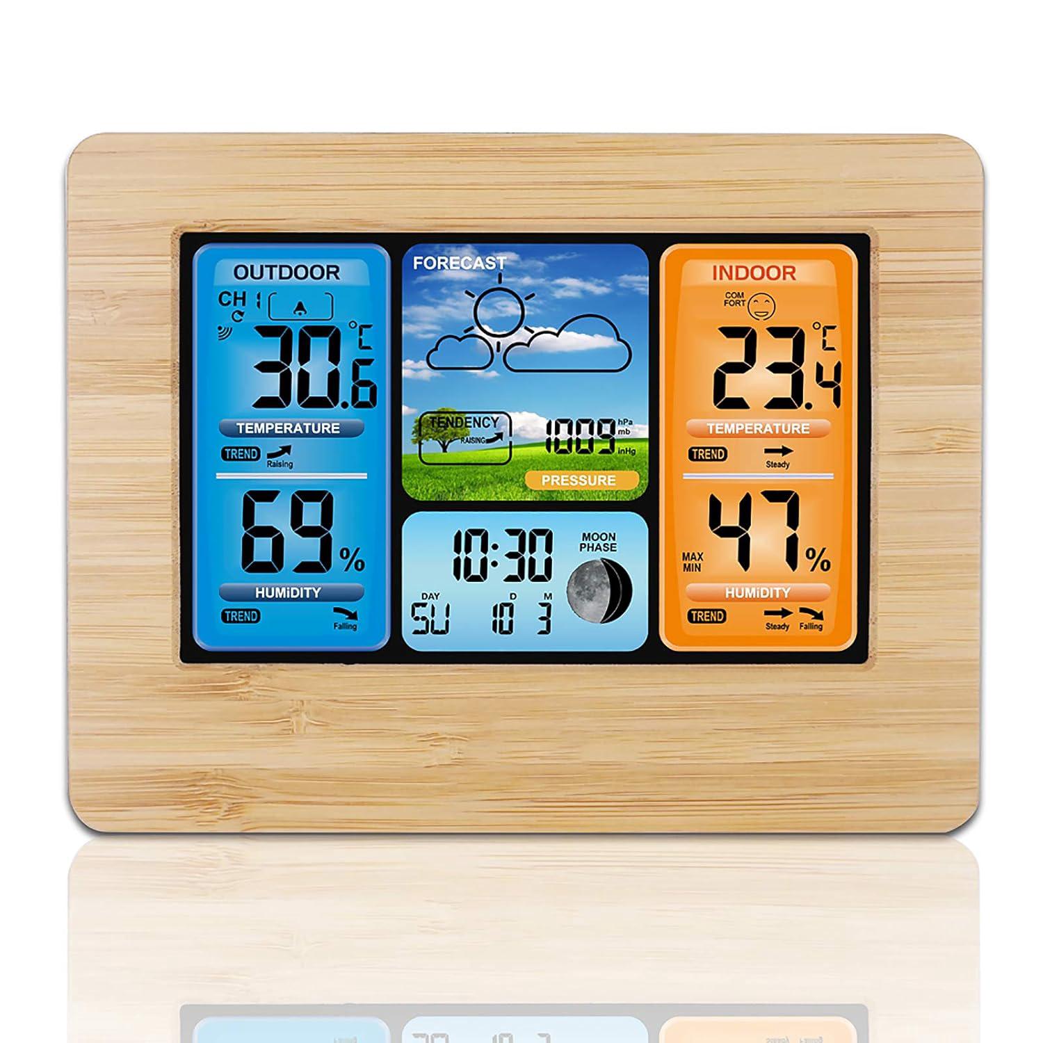 1 Stück Drahtlose Wetterstation Für Den Innen- Und Außenbereich, Digitales Thermometer, Barometer, Hygrometer, Temperatur- Und Feuchtigkeitswarnungen, Farbdisplay Für Den Startbildschirm.