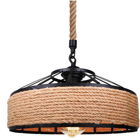 Retro-hängeleuchte Aus Metall Mit Naturseil, E27-fassung – Vintage-leuchte, Ø 30 Cm – Ideal Für Wohnzimmer, Küche, Bar, Café – Industrieller Charme