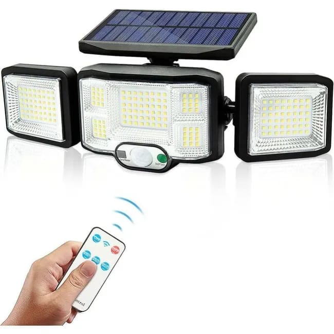 Solarbetriebene Led-außenleuchte Mit 3 Leuchtenköpfen, 192 Leds, Bewegungsmelder, Sicherheitsstrahler, Ip65 Wasserdichte Beleuchtung Für Garten, Terrasse Und Garage.