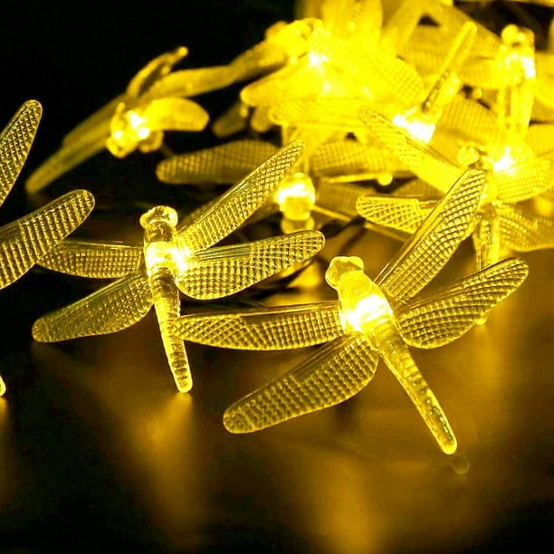 6,7 M Lange, Wasserdichte Solar-lichterkette Für Den Außenbereich Mit 30 Led-kristalllibellen Für Terrasse, Haus, Garten Und Als Feendekoration