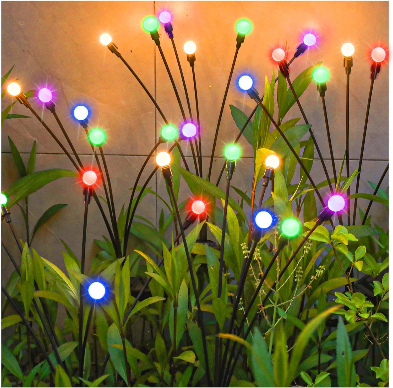 Set Mit 4 Solar-gartenleuchten Für Den Außenbereich, 10 Leds, Glühwürmchen-effekt, Zur Dekoration Von Balkon Und Terrasse, Wasserdicht (ip65), Rgb-mehrfarben