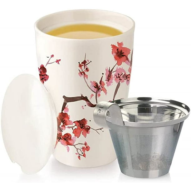Kati Keramik-teetasse Mit Teesieb Und Deckel, Kirschblütenmuster, Für Losen Tee, Neu Gestaltetes Design, Neues Modell, 1 Stück