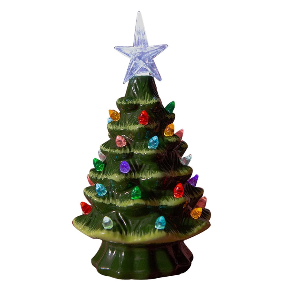 18,8 Cm Großer Keramik-weihnachtsbaum, Kleiner Festlicher Baum Für Den Schreibtisch Mit Stern