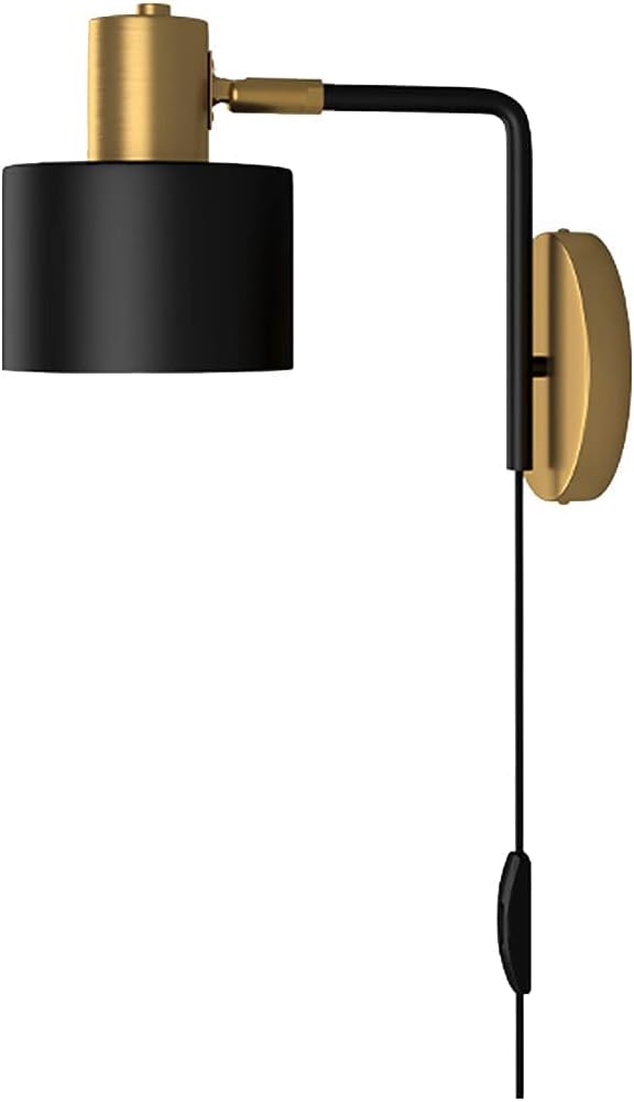 Vintage-industrie-wandleuchte In Schwarz Und Gold, Verstellbare E27-glühbirne Mit Schalter Und 1,8 M Kabel, Designer-metallleuchte Für Schlafzimmer, Wohnzimmer, Flur