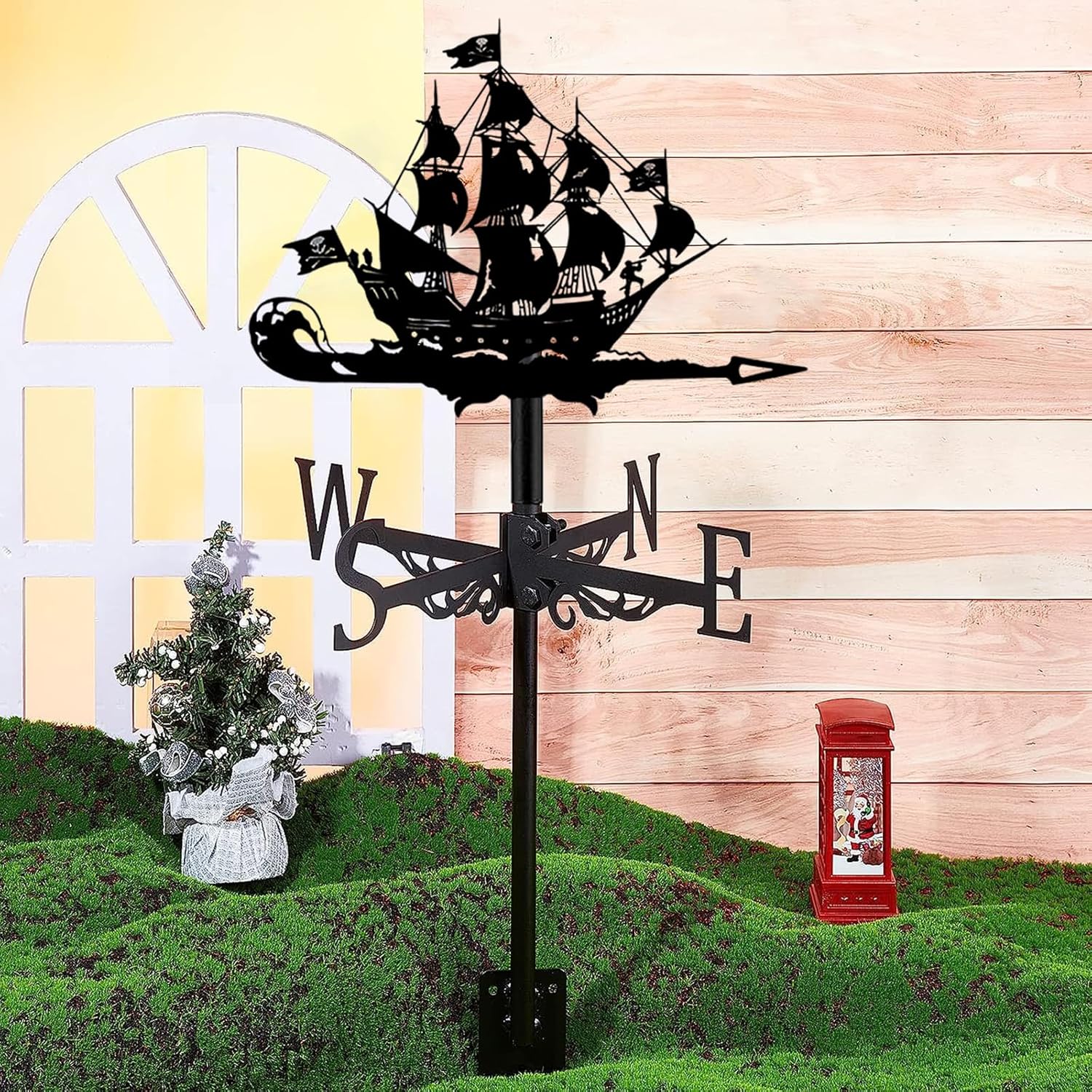 Robuste Wetterfahne In Form Eines Piratenschiffs Aus Stahl, Retro-gartenanemometer, Dekorativer Windanzeiger Für Den Außenbereich, Langlebig Und Wetterfest Im Maritimen Stil.