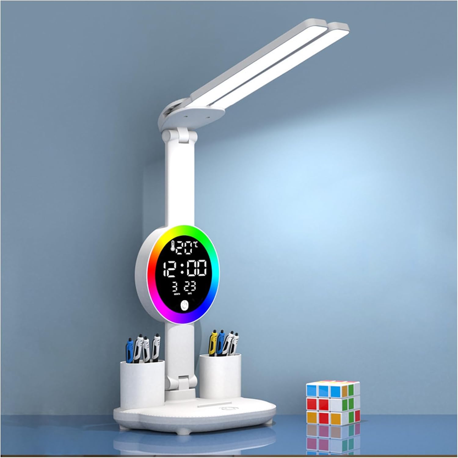 Wiederaufladbare Led-kinderlampe Mit Digitaluhr – 3 Einstellbare Beleuchtungsmodi – 3200-mah-akku – Stifthalter – Lcd-anzeige Für Datum Und Temperatur – Nachtlicht Für Mädchenschreibtische Und [c]