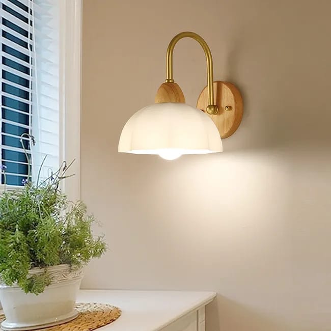 Designer-wandleuchte Aus Metall Und Holz, E27-spot Mit Elegantem Weißen Glasschirm, Ideal Für Flur, Eingangsbereich, Nachttisch, Büro